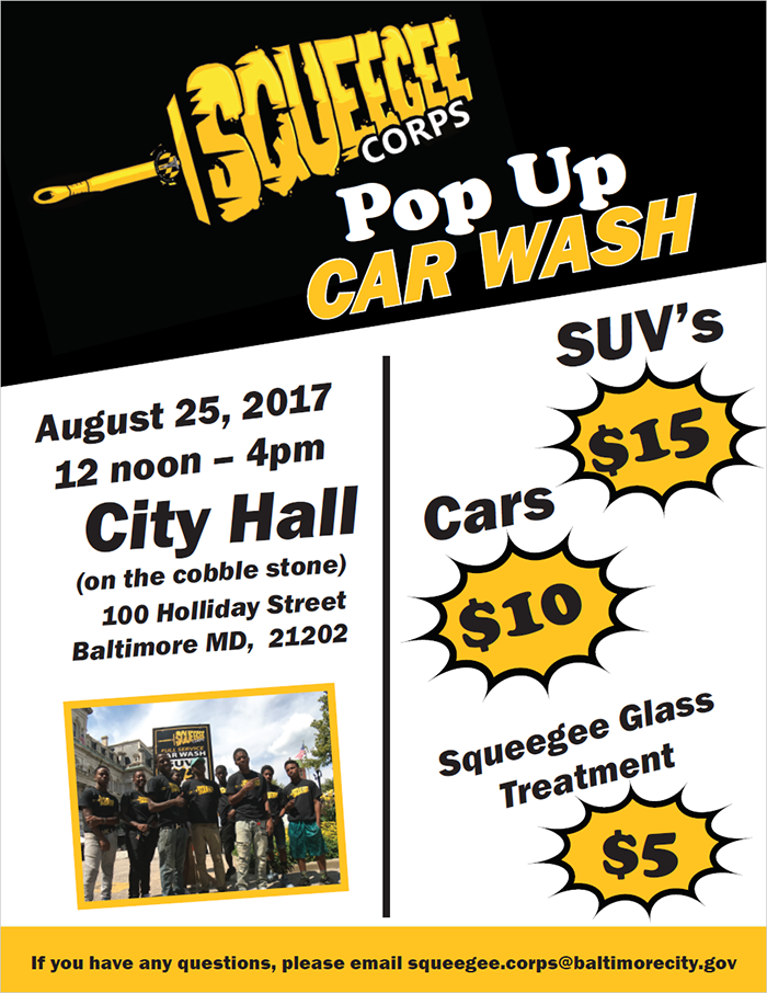 Squeege Corp carwash, 08/25/17 12pm-4pm at City Hall