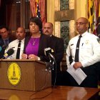 IMAGE: Mayor Rawlings-Blake and Commissioner Batts announce a body camera working group
