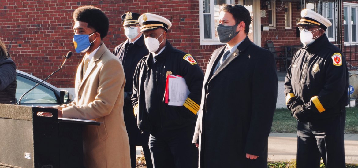 01/12/21 - Mayor Brandon M. Scott, Deputy Police Commissioner Michael Sullivan, Fire Chief Niles R. Ford, District 5 Councilman Isaac “Yitzy” Schleifer and Deputy Fire Chief Roman Clark providing official report to the 08/2020 Labyrinth Road gas explosion