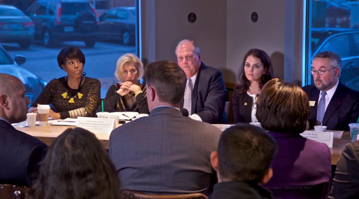 IMAGE: Mayor Rawlings-Blake and youth employment partners participate in a Solutions City panel at Starbucks